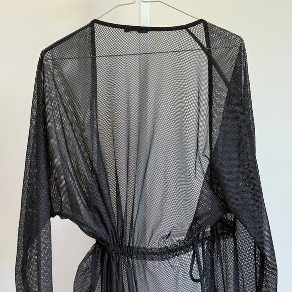 Unbranded sz OS Black Sheer Mesh Cover Up Beach Kimono Duster‎ Robe - Picture 8 of 10